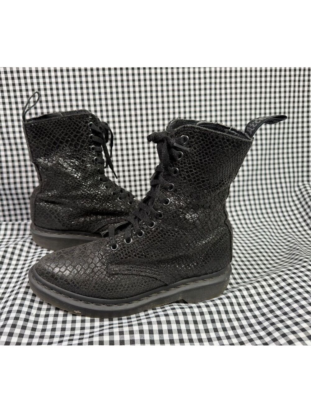 Dr Martens Alix Womens 5 Black Pointed Toe Leather Lace Up Boots Rare Goth Witch